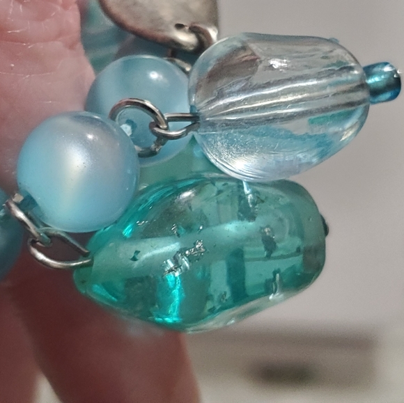 Vintage lucite aqua chunky beads cats eye silver necklace stainless steel 90's - Picture 11 of 13